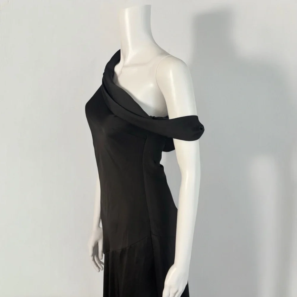 Astr The Label Orissa Satin Off-Shoulder Black Midi Dress XS NWT Holiday - Picture 5 of 7
